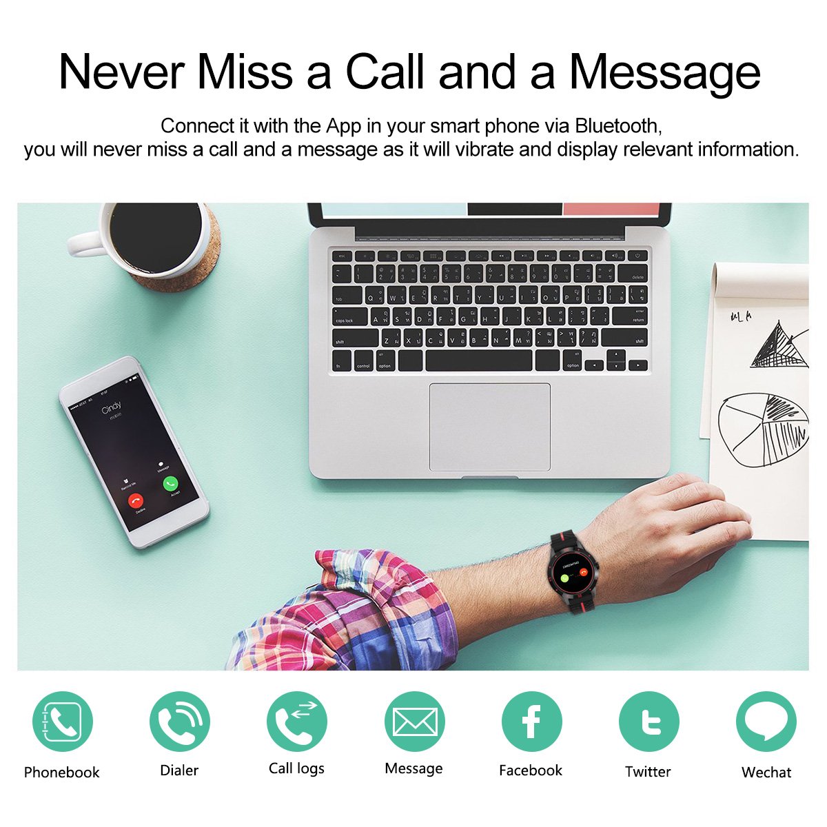 Diggro DI02 Bluetooth Smart Watch MTK2502C 128MB+64MB Microphone Speaker Siri Support Heart Rate Monitor Sport Pedometer Sedentary Reminder Sleeping Monitor Two-way Anti-Lost for Android&iOS