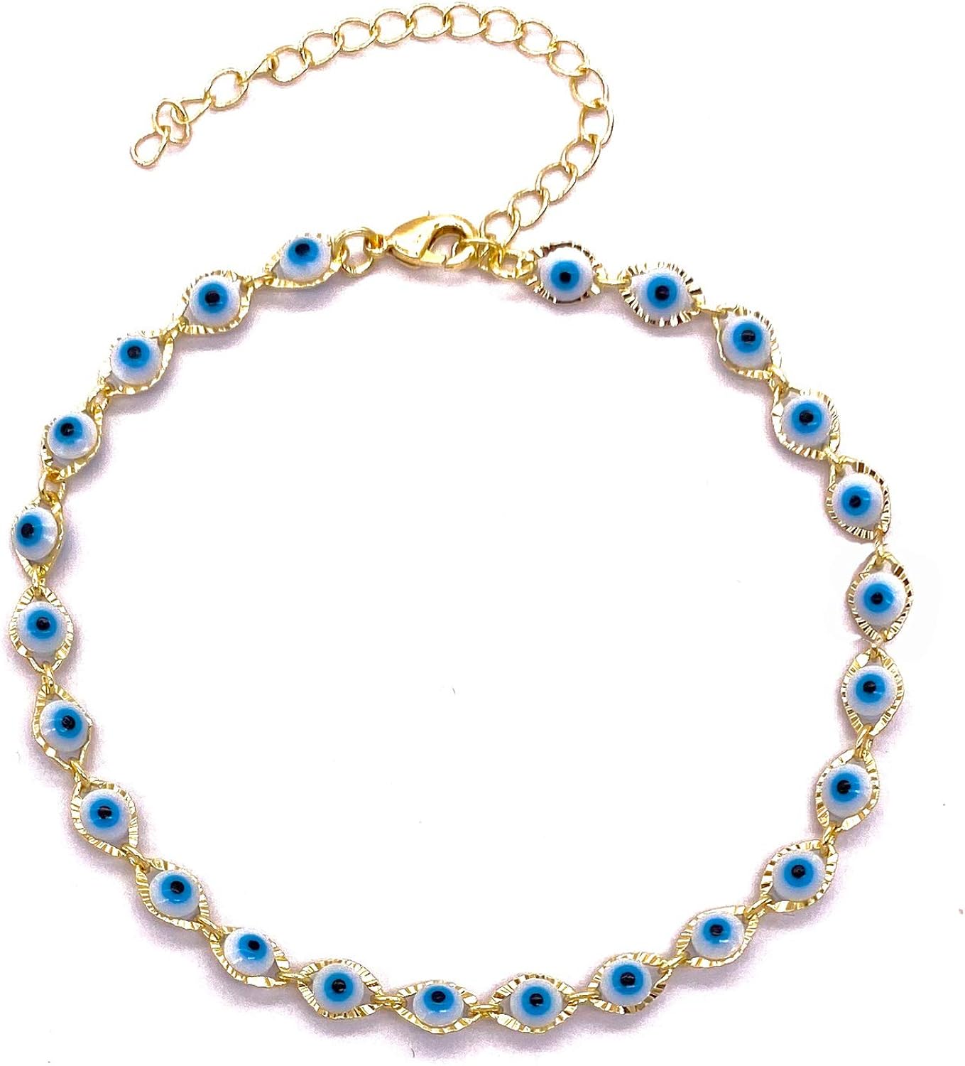 Daity Evil Eye Bracelets for Women, 14K Gold Evil Eye Chain Ankle Bracelet for Girls (Blue): Clothing