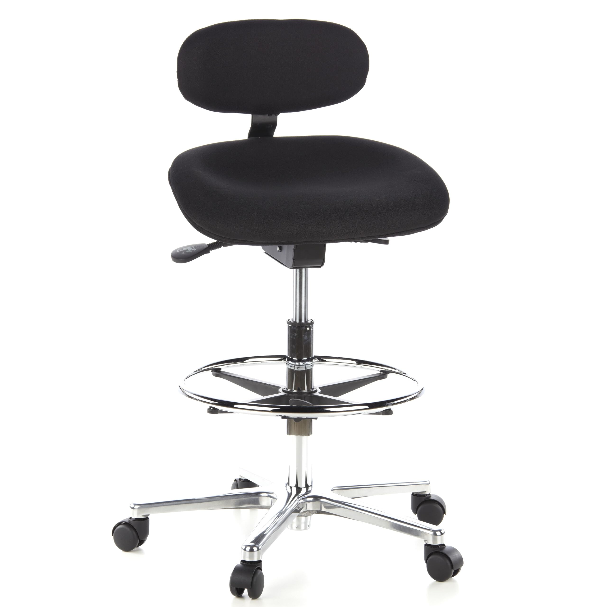hjh OFFICE counter chair, draughtsman chair, WORK MV robust fabric high rise height-adjustable backrest ring footrest Padded seat adjustable black