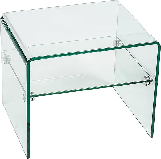 Hermosa Lena Bent Curved Glass Side Table with Shelf, Clear Amazon.co