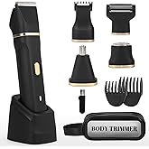 EiLVEEY Electric Bikini Trimmer for Women - 5 in 1 Rechargeable Electric Razors for Women, IPX7 Waterproof Pubic Hair Trimmer, Painless Womens Body Shaver, Facial Razor & Nose Hair Shaver, Black