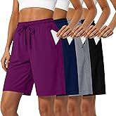 Huukeay 4 Pack Bermuda Shorts for Women Drawstring Elastic Waist Sweat Casual Wide Leg Long Shorts