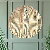 FOREVER BAMBOO Indonesian Hand-Woven Natural Rattan Chandelier Pendant Light Fixture Zig-Zag Shape for Kitchen Island, Living