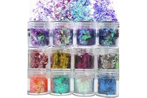 LOVEOURHOME 12 Colors Iridescent Chunky Glitter Flakes Kit Irregular Resin Epoxy Art Craft Paint Glitters Sparkles Accessories Festival Cosmetic Body Glitter Nail Sequins Stickers Decor (Irregular)