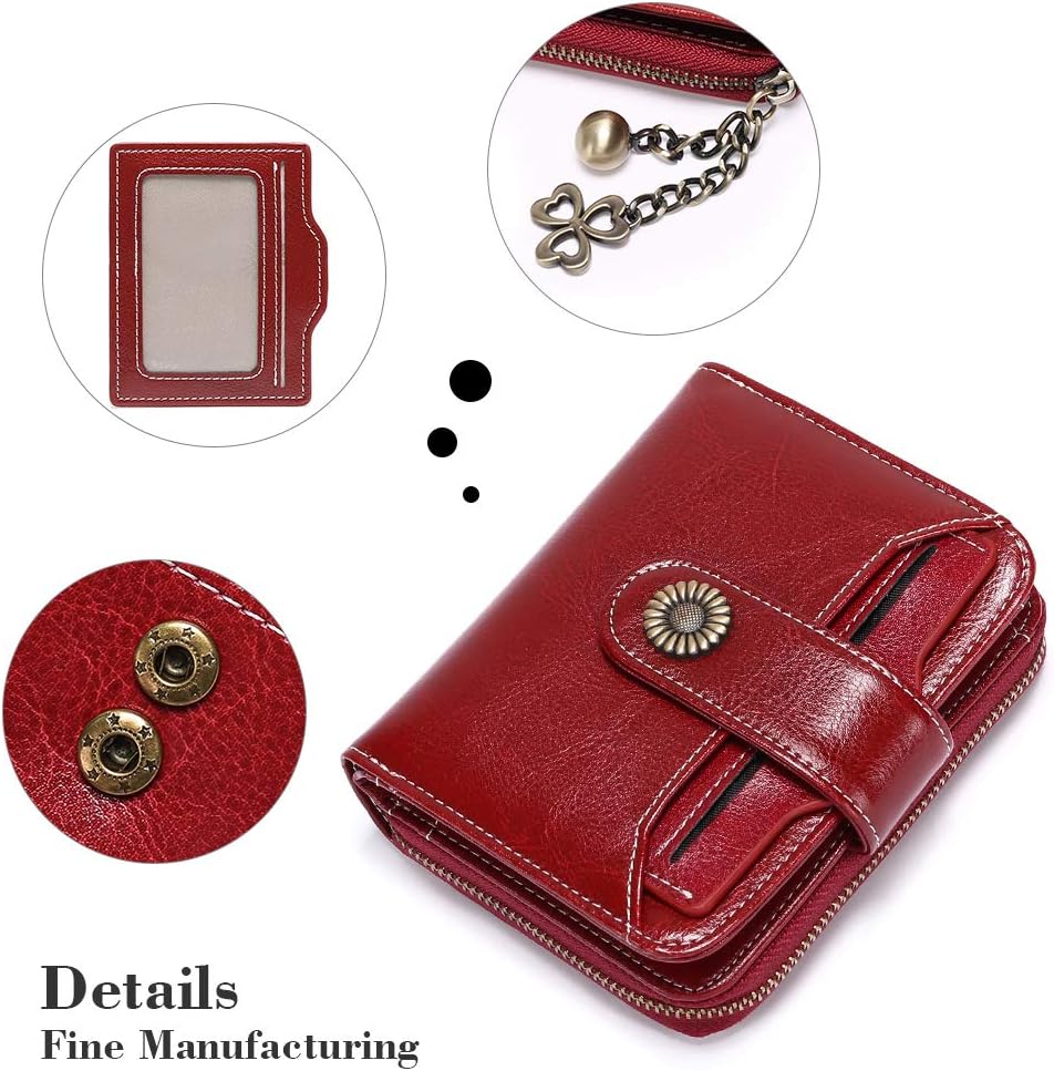 SENDEFN Purses for Women Genuine Leather Small Bifold Compact Womens Wallet with RFID Protection Wine Red - Image 5