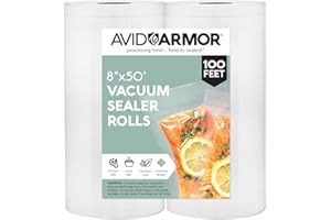 Avid Armor - Vacuum Seal Rolls, Vac Seal Bags for Food Storage, Meal Saver Freezer Vacuum Sealer Bags, Sous Vide Bags Vacuum Sealer, Non-BPA Vacuum Sealer Bags, 8 inches by 50 feet, Pack of 2