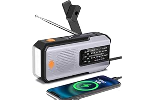 WENBELLE Emergency Hand Crank Radio with 3 LED Flashlight, AM/FM/NOAA Portable Weather Radio with Phone Charger, Solar Powered USB Charged Radio for Indoor Outdoor Camping, SOS Alarm (WB01 Silver Grey)