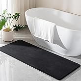 Black Memory Foam Bath Runner Mat Long Bathroom Rug Microfiber Bathroom Carpet Non Slip Soft Absorbent Washable Bathrug,24" x 60"