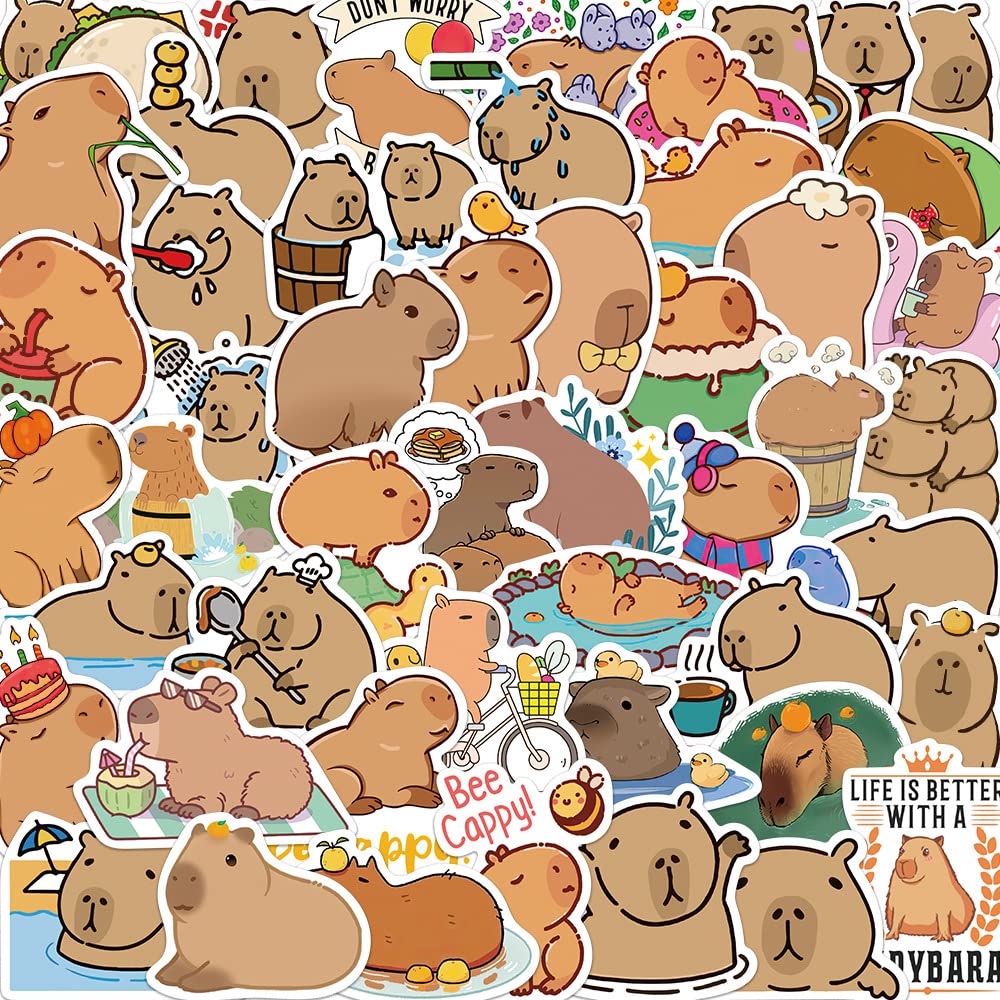 50Pcs Capybara Stickers for Water Bottles Tumbler Luggage Skateboard Bumper Scrapbook Mug, Sticker Gift for Kids Teens Adults