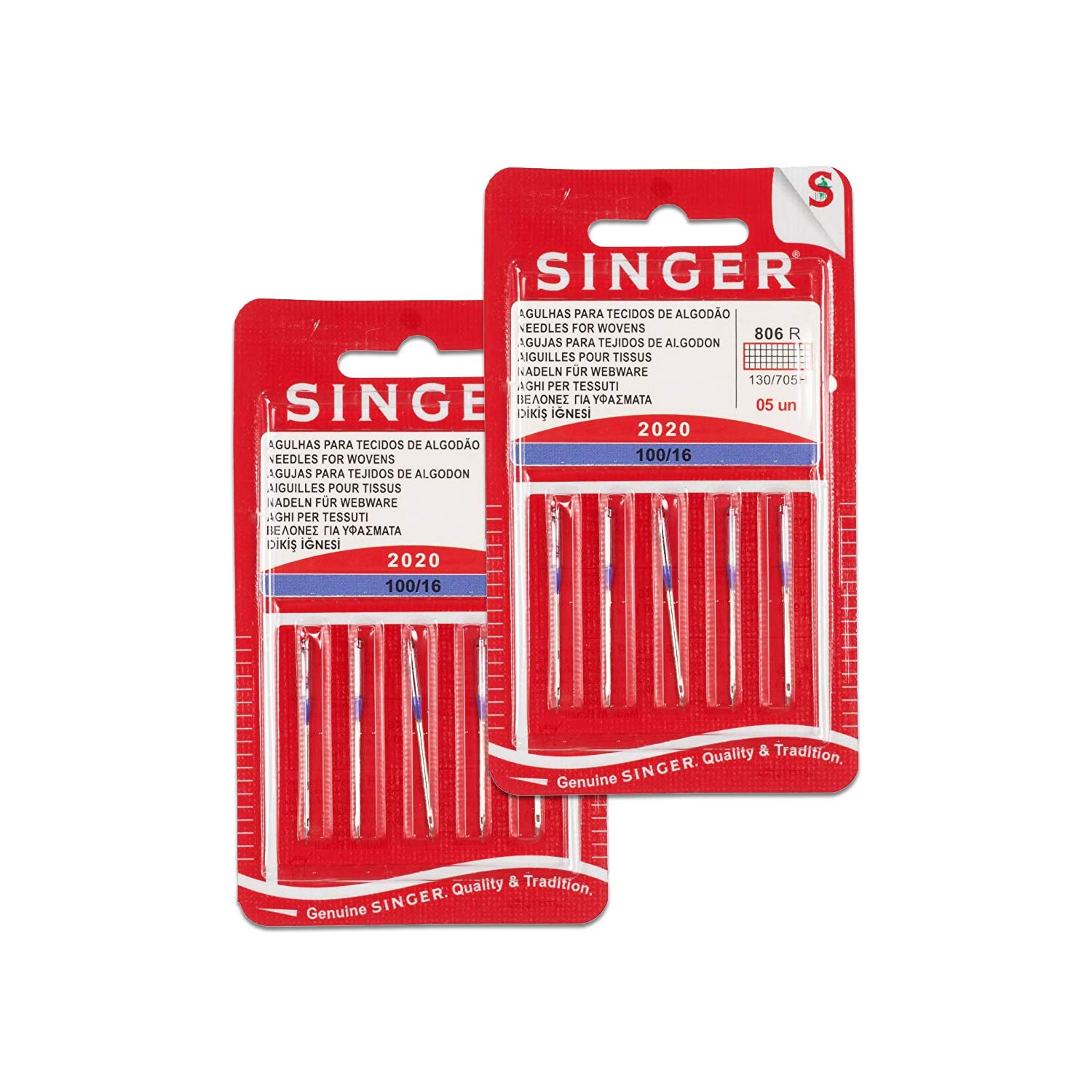 Singer Set of 2 Needles 806R 2020 100/16 Cotton Fabrics for Sewing Machines 130/705 H (Set of 10)