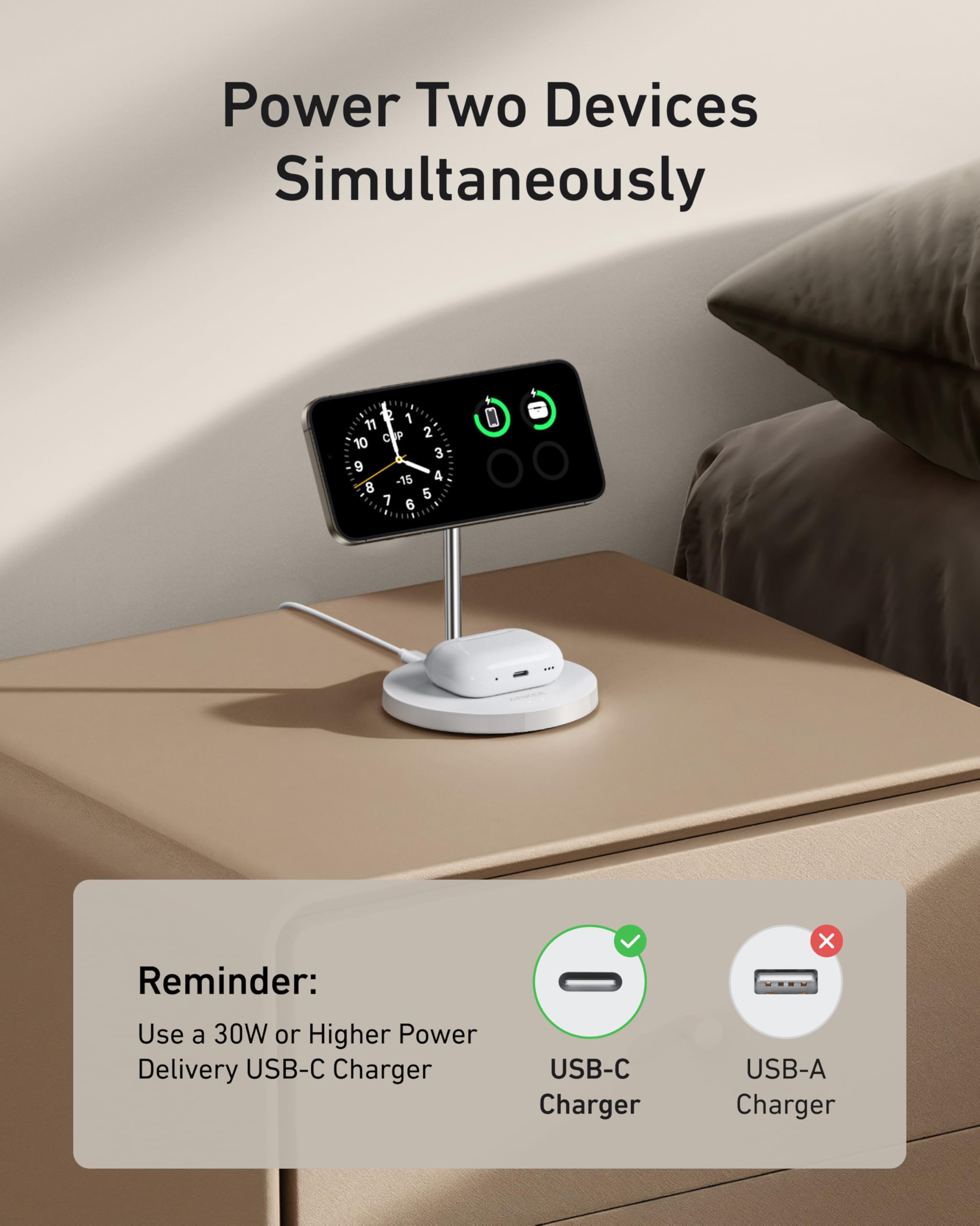 Anker MagSafe Compatible MagGo Charger Stand, iPhone 17 Wireless Charger, 2-in-1 Charging Station, Qi2 Certified 15W Fast Charging, for iPhone 17/16/15/14/13/12, AirPods Pro (Black, No Adapter)