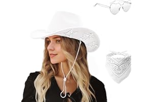 SHENYI Cowgirl Hat and Bandana and Heart Sunglasses Glitter Rhinestone Star Cowboy Hat Western Sparkly Hats for Women Men
