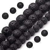 Youngbling Natural Gemstone Beads for Jewelry Making,6mm Black Lava Polished Round Smooth Stone Beads for Bracelet Necklace 15 Inch