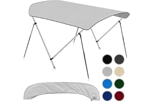 KNOX 2 Bow Bimini Tops for Boats, Boat Canopy Kit, 900D Canvas, Stainless Steel Bimini Top Hardware, Storage Boot, Fits Most Small & Inflatable Boats, 63" L x 43" H x 39"-55" W (Light Gray)