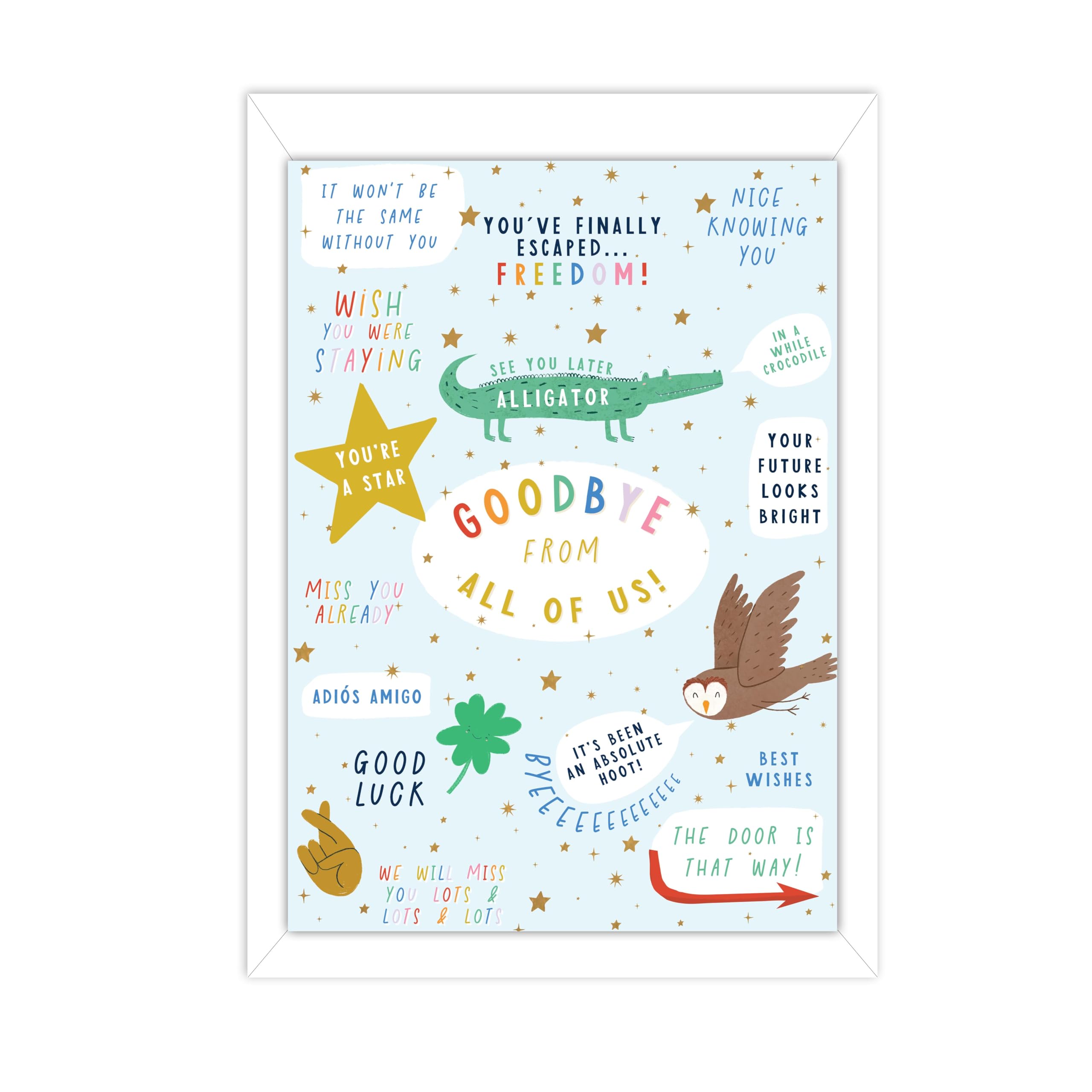 Manta Makes Leaving card goodbye good luck card, retirement new job card to go with sorry your leaving gifts for colleagues women or men (Extra Large Goodbye all of us)