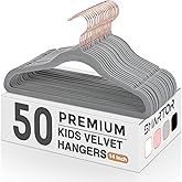 Smartor Kids Velvet Hangers 50 Pack, 14 Inch Premium Non Slip Kids Felt Hangers for Closet, Space Saving Toddler Clothes Hanger for Youth's Childrens' Clothes (Rose Gold Hook)- Grey