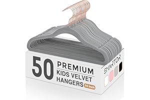 Smartor Kids Velvet Hangers 50 Pack, 14 Inch Premium Non Slip Kids Felt Hangers for Closet, Space Saving Toddler Clothes Hanger for Youth's Childrens' Clothes (Rose Gold Hook)- Grey