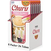 INABA Salmon Churu Cat Treats, Lickable, Squeezable Creamy Purée Cat Treat with Green Tea Extract & Taurine, 0.5 Ounces Each 