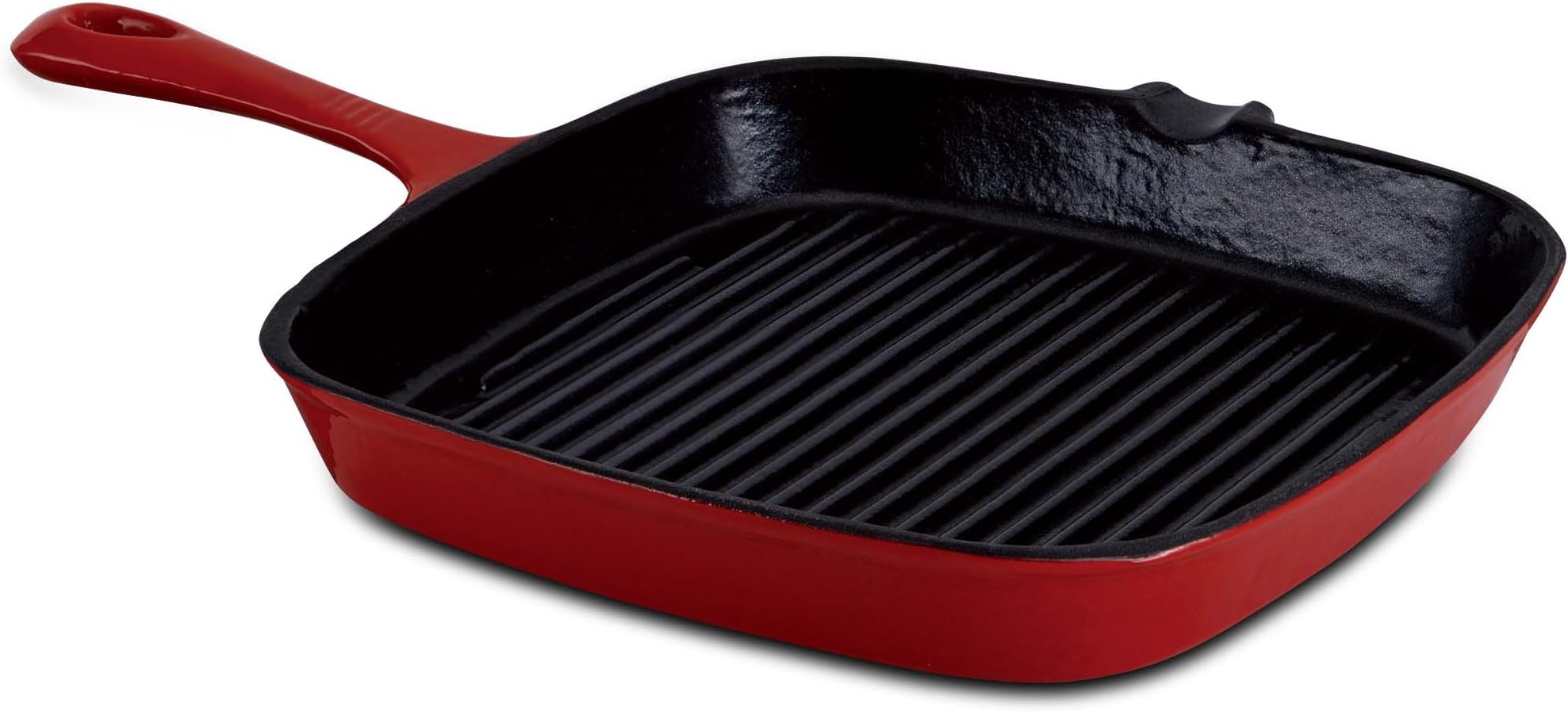 CeraStone Cast Iron Ceramic Coating Interior And Color Enamel Coating Exterior Grill Pan Cookware, Red