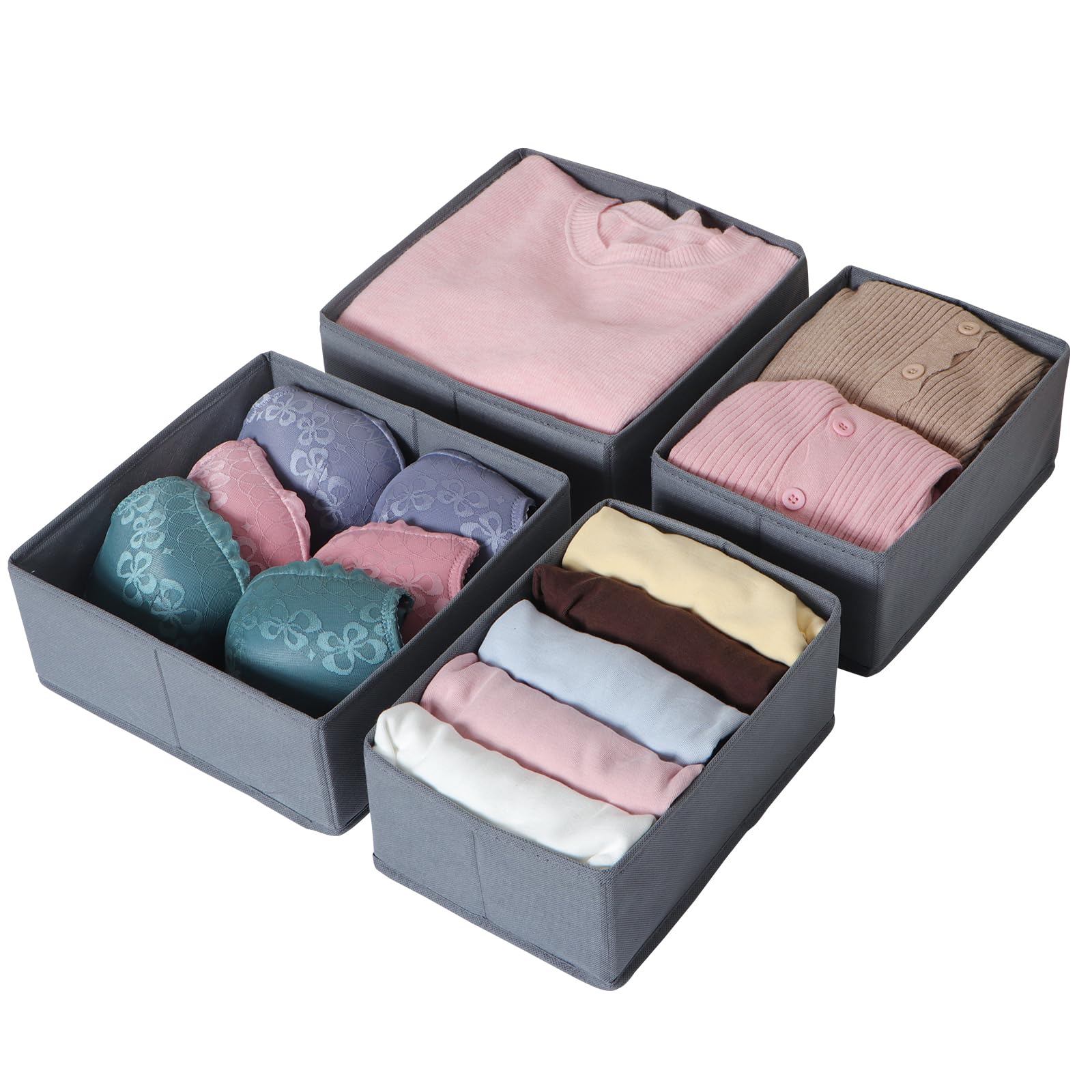 ORLISA Drawer Organiser for Clothes, Compatible Fit, Sturdy Base, Foldable, Storage Box, Cupboard Organiser for Baby Clothes, Pack of 4