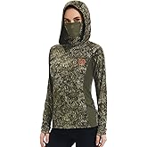 BASSDASH Women's UPF 50+ Camo Hunting Hoodie with Neck Gaiter Breathable Performance Long Sleeve Fishing Hooded Tee FS03W