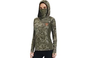BASSDASH Women's UPF 50+ Camo Hunting Hoodie with Neck Gaiter Breathable Performance Long Sleeve Fishing Hooded Tee FS03W