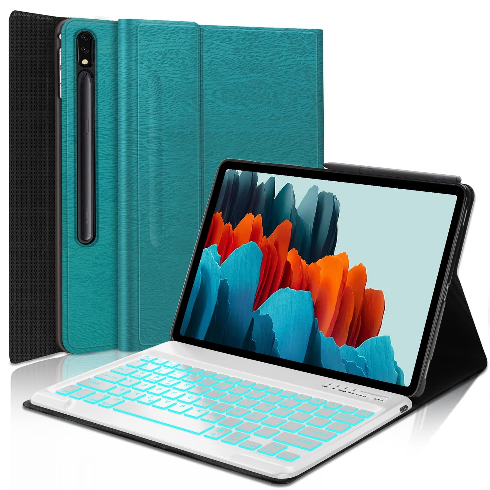 Photo 1 of for Samsung Galaxy Tab S8+/S7 FE/S7 Plus Keyboard Case 12.4 inch -Detachable Bluetooth Backlit Keyboard, Slim Multi-Angle Cover with S Pen Holder for Tablet S8+ 2022/S7 FE 2021/S7 Plus 2020, Turquoise