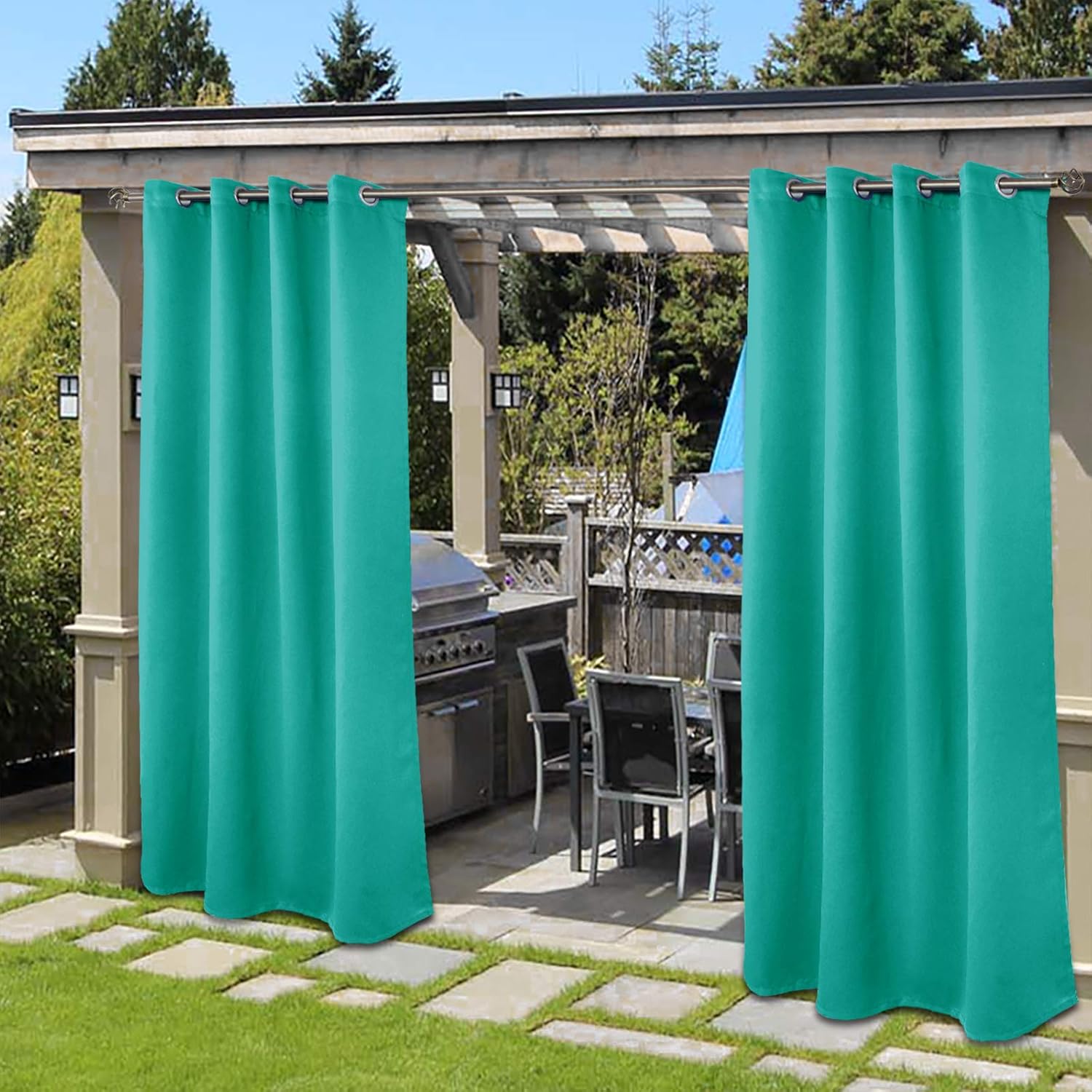 Outdoor Curtains - BGment 2 Panels Outdoor Curtains for Patio Waterproof, Grommet Windproof Thermal Privacy Sun Blocking Curtains for Gazebo, Pergola, Porch, 52 x 84 Inch, Teal