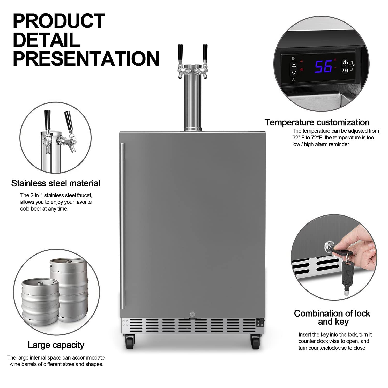 ICEJUNGLE Beer Tap Kegerator,Kegerators Beer Dispenser Beverage Beer Cooler Water Cooler