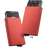 VULKIT Pop Up Card Holder Minimalist Card Case RFID Blocking 2 Double Slim Metal Case for Men or Women (Red)