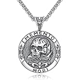 URONE Memento Mori Necklace for Men 925 Sterling Silver Memento Mori Pendant Necklace Skull Stoic Necklace Jewelry Gifts for Women