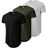 Mens 3 Pack Plain Cotton Shirts Short Sleeve Casual Crew Neck T-Shirts Hipster Hip Hop Longline Tees Drop Cut Curved Hem