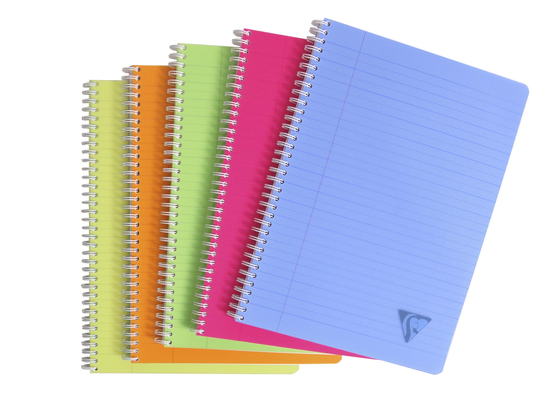 Clairefontaine 328146C LiniColour Fresh Collection Set of 5 Spiral Notebooks A4 21x29,7cm - 180 Lined Pages - White Paper 90g - Polypro Cover - Random Colours