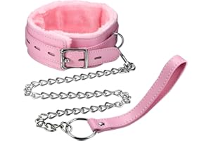 MILACOLATO 1PCS Plush Leather Collars Choker with Chain Detachable Leash Rope Cosplay Couple Jewelry for Women Men