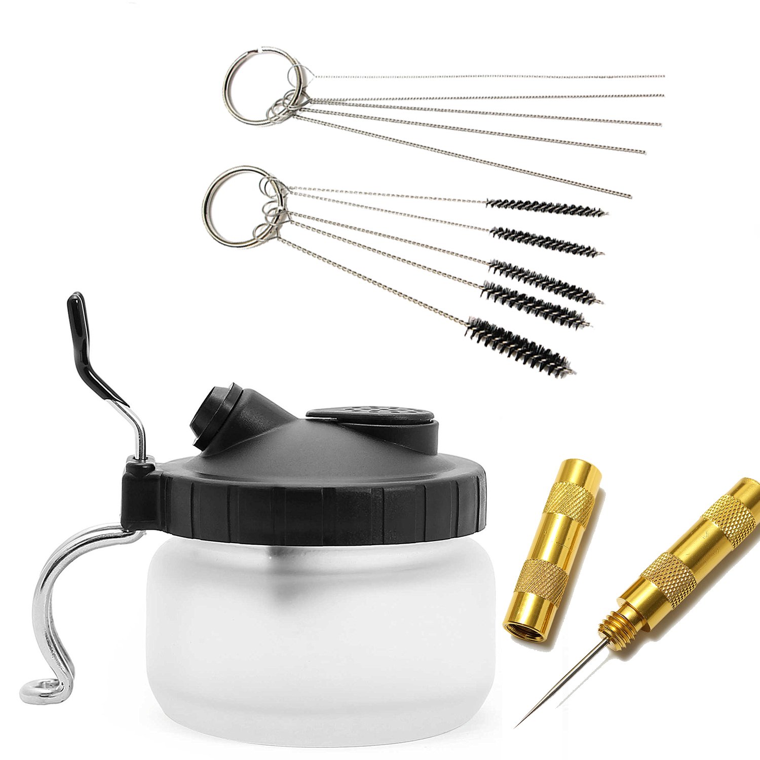 JOYOOO 4 Set Airbrush Spray Gun Wash Cleaning Tool Kit Include Stainless steel Needle Precision Nylon Brush Glass Cleaning Pot Holder