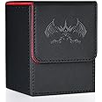 UAONO Card Deck Box for Yugioh MTG Cards, 100+ Deck Case with 2 Dividers Fits TCG CCG, PU Leather Card Storage Box Compatible with Collectible Trading Cards (Black&Red, Extinction Dragon)