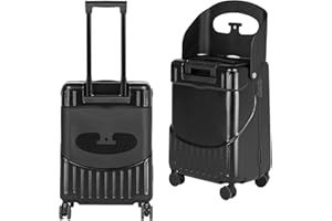 smilesun 20" Carry On Luggage with Seat For Kids & Adults，Hardside Ride On Suitcase with 360°Spinner and TSA Lock For Travel(Black, 20-in)