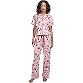 Bioworld Hello Kitty Holiday All-Over Print Women's Button-Down Shirt And Pants Traditional 2-Piece Pajama Set