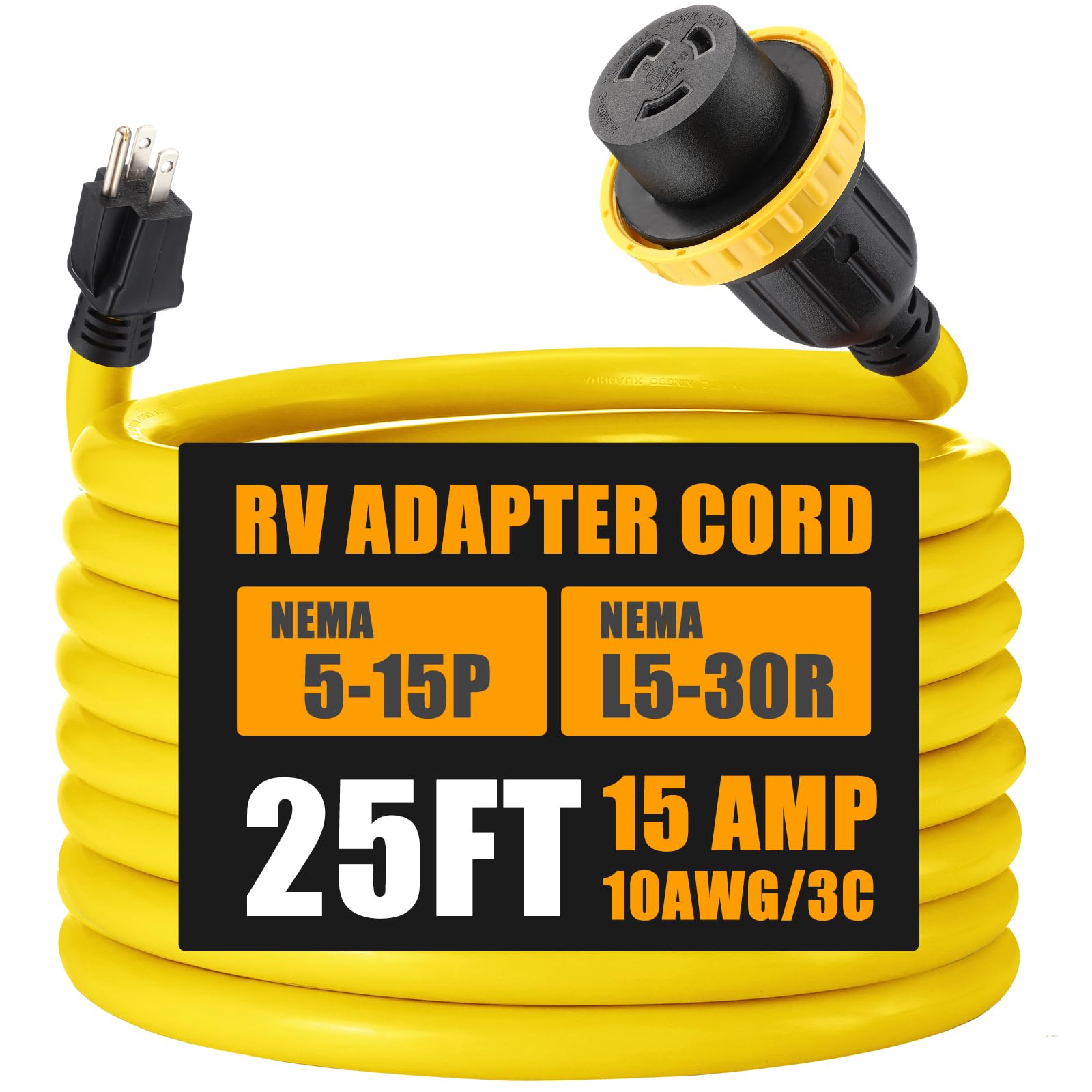 Photo 1 of Kanayu 25ft 30 Amp to 15 Amp 110 Volt RV Adapter Cord Compatible with NEMA 5-15P to L5-30R, 3 Prong Locking Power Adapter 15A Household Male to 30A RV Female for Trailer Camper