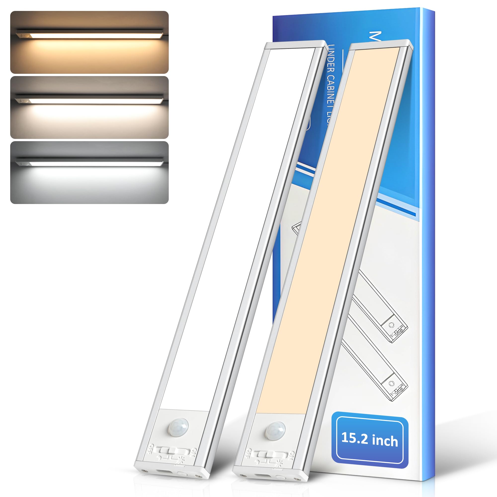 Photo 1 of ***Missing part***Ascher 15.2inch Under Cabinet Lights, 3000mAh Rechargeable Motion Sensor Light indoor, 3 Color Temperatures & Stepless Dimmable Closet Lights, Magnetic Under Counter Light for Kitchen, Silver - 2 Pack