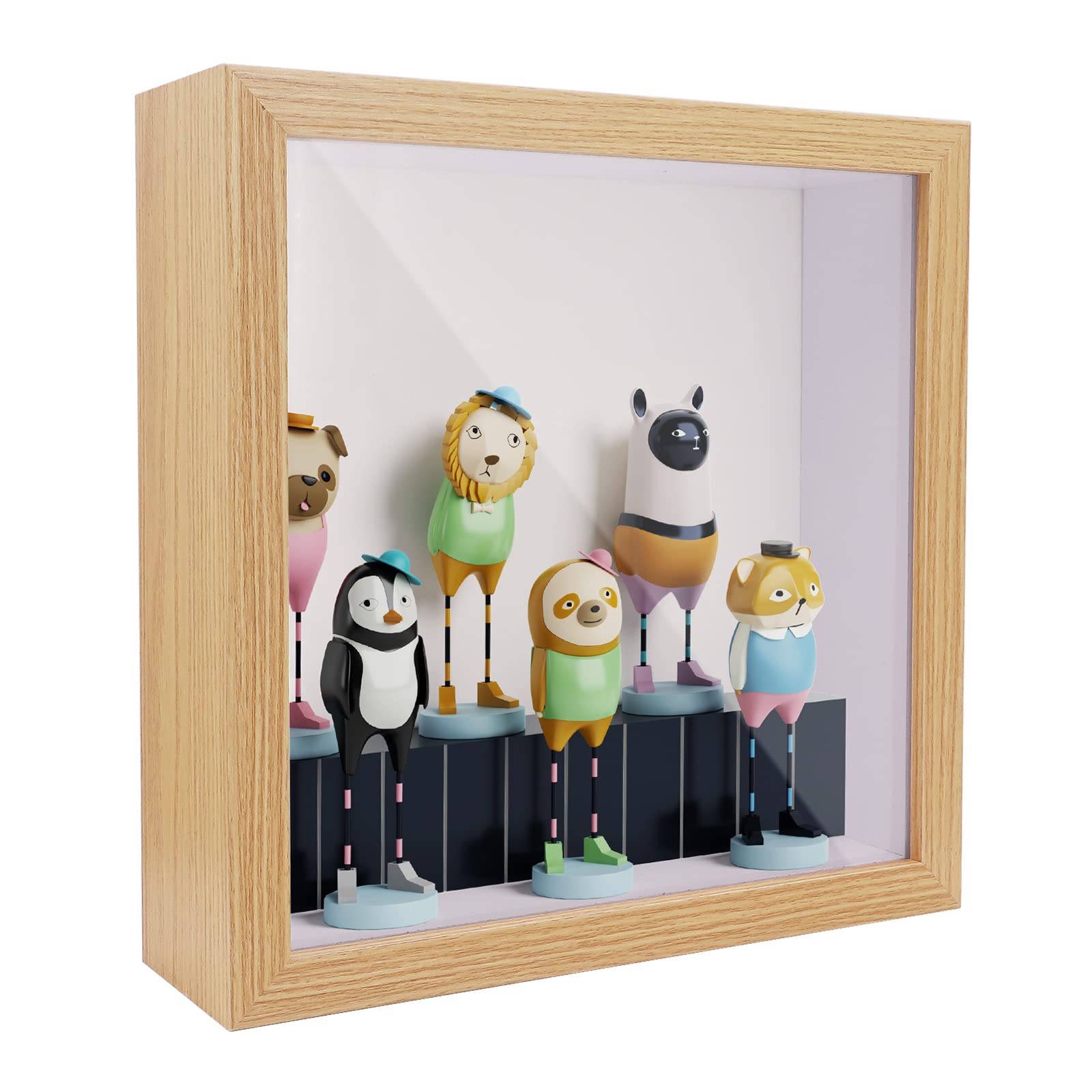 3D Shadow Box 8.8x8.8"(22.5x22.5 x6.5cm) Picture Frame Wooden Deep Box Square Deep Display Box for Medal,Flower,Crafts Display (Wood Color)