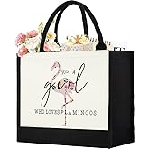 Canvas Tote Bag for Women, Cute Flamingo Gifts for Women, Flamingo Lover Gifts Aesthetic Beach Bag Reusable Grocery Bag, Birthday Christmas Gift for Mom Daughter Friends Sisters Who Loves Flamingos