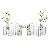 Glass Bud Vases for Flowers - Hewory Blown Modern Small Glass Vases for Centerpieces Set of 12, Mini Clear Bulk Flower Vases for Wedding Party Events Home Decor Floral Arrangement (Not Include Flower)