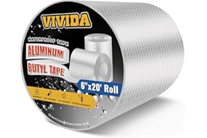 VIVIDA Aluminum Butyl Waterproof Tape 6 Inch × 20 Feet, Aluminum Foil Butyl Sealing Tape for Outdoor Use, Corrosion Resistant, Repair for Metal Roofing, RV, Windows, 1 Roll