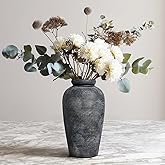 Wancetang Rustic Vase, 11 inch Large Terracotta Flower Vase, Farmhouse Ceramic Pottery, Distressed Farmhouse Decor for Living Room, Shelf, Entryway, Room Decor, Black Bronze