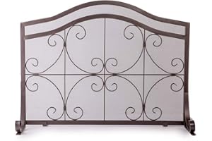 Plow & Hearth Metal Fireplace Screen Crest Arched Copper | 38" W x 31" H | Flatguard | Spark Guard Indoor Grate | Iron Fire Place Cover | Wood Burning Stove Decorative Accessories