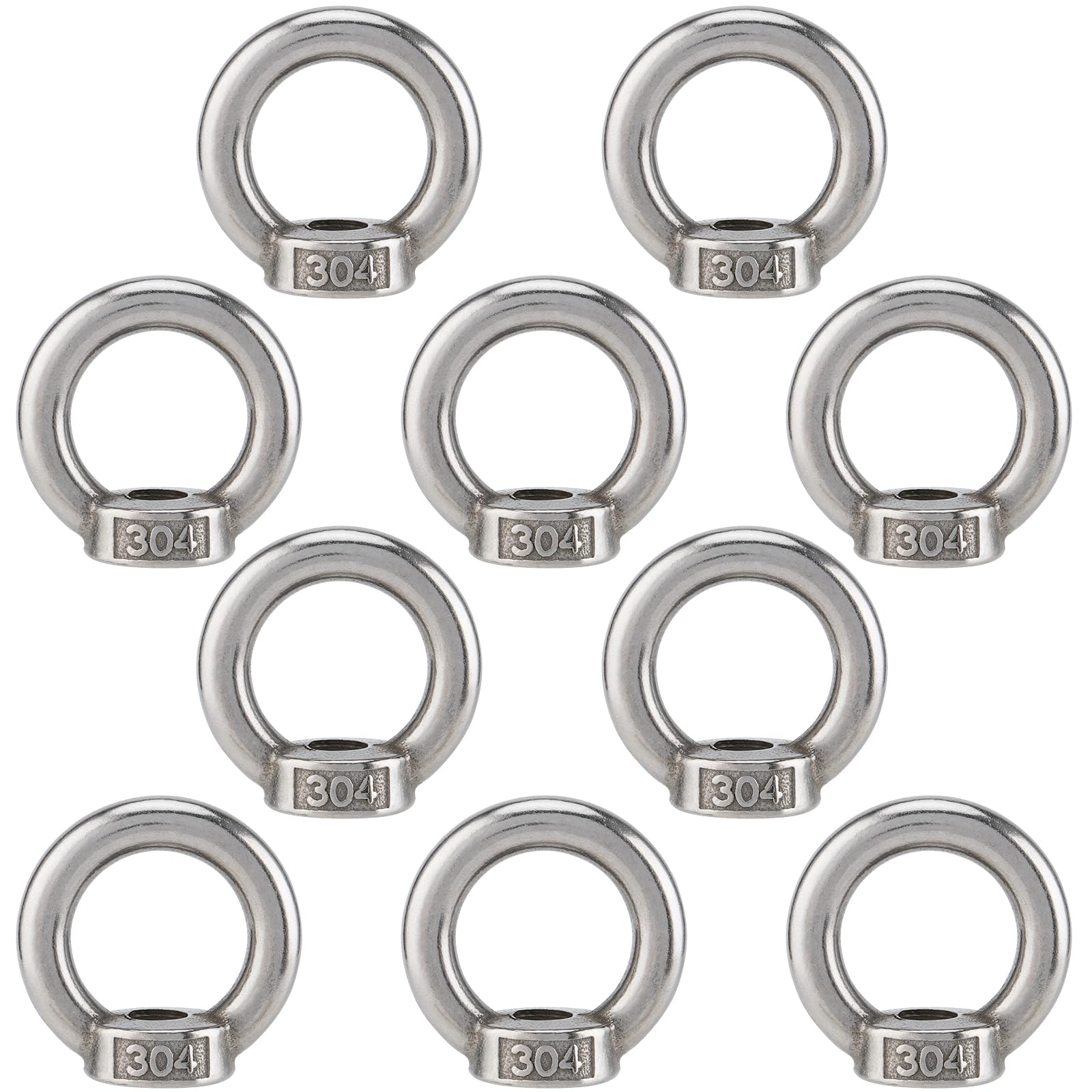 NAMYEUT Pack of 10 Ring Nuts, M10 Eye Nut Thread Metal Eyelets Screw 304 Stainless Steel Polished Eyelet Nut for Rope Mounting Lifting Accessories Attach Hanging Ornaments, Flower Pots