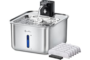 DownyPaws Cat Water Fountain Stainless Steel Wireless, 101 oz/3L FurSink Cordless Cat Water Dispenser for Pets, Battery Operated Dog Drinking Fountain with Motion Sensor, Black with 6 Filters