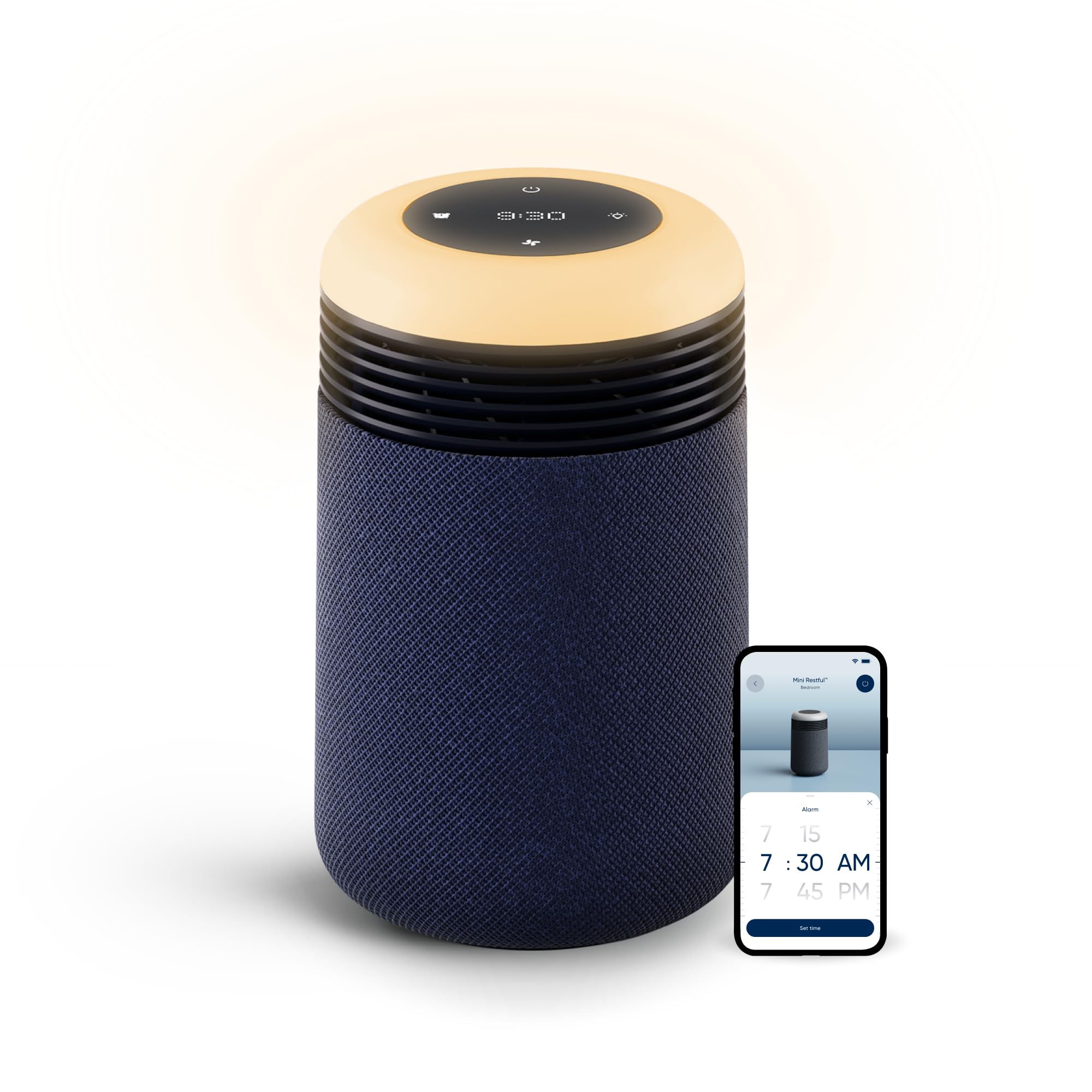 BLUEAIR Purifier for Bedroom - Mini Restful - Sunrise Clock with HEPASilent Filtration and Wake Up Light - Cleans Air and Supports Circadian Rhythm - USB-C and App Connectivity, Blue Image