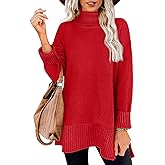 Glanzition Sweaters for Women Turtleneck Side Split Oversized Pullover Tops